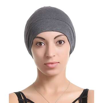 Satin Bonnet Hair Wrap for Sleeping - Hat for Curly Hair and Braids Adjustable Stay on Lined Silk Bonnets Scarf Hair Cover for Lady Lightweight Light Thin Jersey Chemo, Gifts for Women Dark Grey