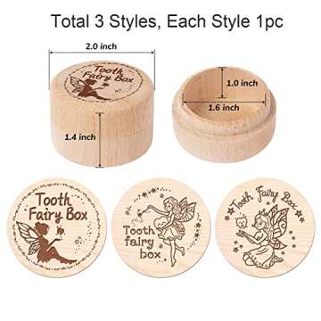 ORIGACH 3 Pcs Tooth Fairy Box for Boys and Girls, Wooden Tooth Holder, Tooth Keepsake Box for Baby T...