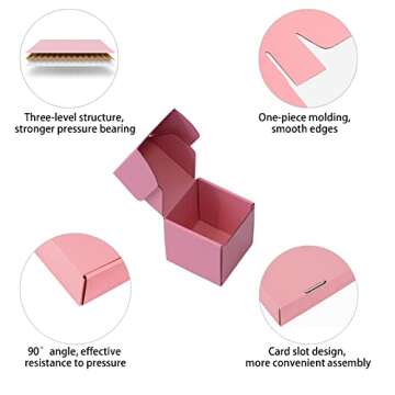 Small Pink Shipping Boxes For Business, 4*4*4 Inches,Pack Of 12,Corrugated Cardboard Boxes For Shipping,Packaging,Storage,Craft Gifts Giving