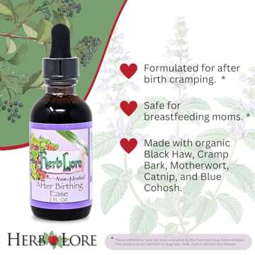Herb Lore After Birthing Ease Tincture 2 fl oz - Alcohol Free - Postpartum Drops to Ease Afterbirth Contractions with Black Haw, Cramp Bark, Motherwort & Blue Cohosh