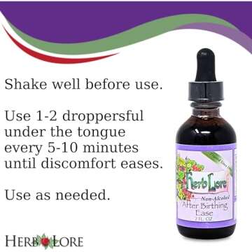Herb Lore After Birthing Ease Tincture 2 fl oz - Alcohol Free - Postpartum Drops to Ease Afterbirth Contractions with Black Haw, Cramp Bark, Motherwort & Blue Cohosh