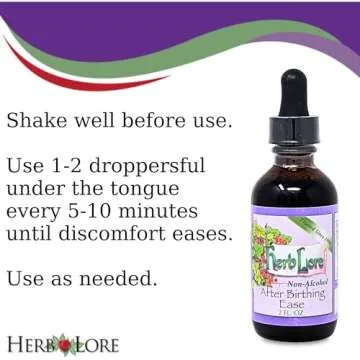 Herb Lore After Birthing Ease Tincture 2 fl oz - Alcohol Free - Postpartum Drops to Ease Afterbirth Contractions with Black Haw, Cramp Bark, Motherwort & Blue Cohosh