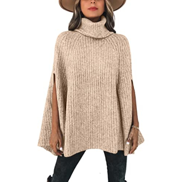 KIRUNDO Women's Fall Winter Turtleneck Poncho Sweater - Warm & Fashionable
