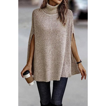 KIRUNDO Turtleneck Poncho Sweater for Stylish Comfort