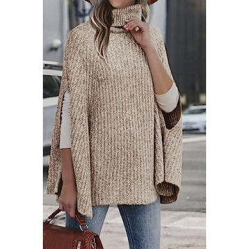 KIRUNDO Turtleneck Poncho Sweater for Stylish Comfort
