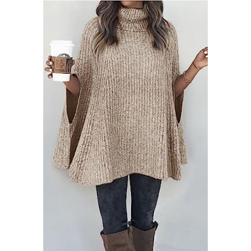 KIRUNDO Turtleneck Poncho Sweater for Stylish Comfort