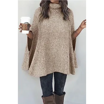 KIRUNDO Turtleneck Poncho Sweater for Stylish Comfort