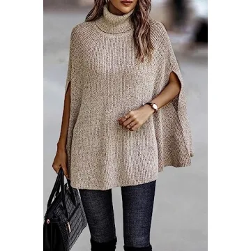 KIRUNDO Turtleneck Poncho Sweater for Stylish Comfort