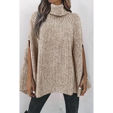 KIRUNDO Turtleneck Poncho Sweater for Stylish Comfort