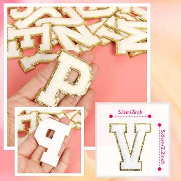 Self-Adhesive Chenille Letters Patches: 26PCS White Letter Patches Stickers Varsity Letter Patches S...