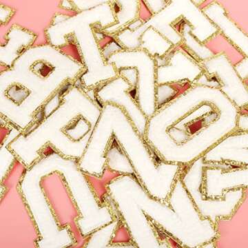 Self-Adhesive Chenille Letters Patches: 26PCS White Letter Patches Stickers Varsity Letter Patches Stick on Backpacks Hats Repair Preppy Patch