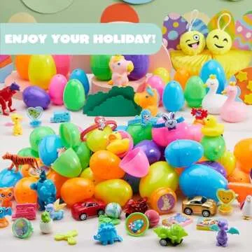 JOYIN 60 Pcs Pre Filled Easter Eggs with Toys Combo Set, Bright Colors Easter Toys for Easter Egg Hunt, Basket Stuffers, Party Favors, Classroom Events