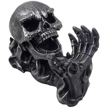 Evil Skull Rising from Flames Wine Bottle Holder Statue in Metallic Look for Scary Skeleton Hallowee...