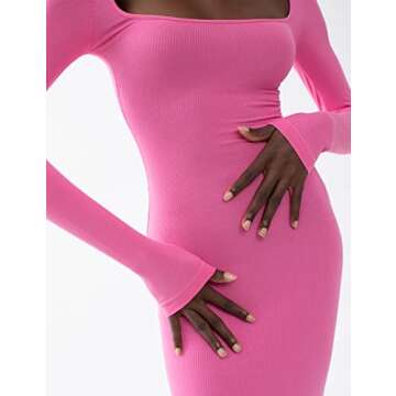 PUMIEY Long Sleeve Dress for Women Maxi Dress Bodycon Dresses for Women Dupe Formal Dresses Pink Dress Bubblegum X-Small