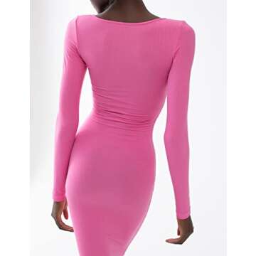 PUMIEY Long Sleeve Dress for Women Maxi Dress Bodycon Dresses for Women Dupe Formal Dresses Pink Dress Bubblegum X-Small