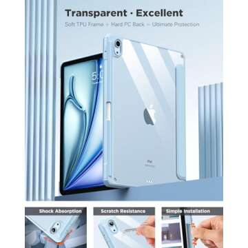 TiMOVO Case for iPad Air 11 Inch (M3/M2-2025/2024) with Pencil Holder, iPad Air 5th/4th Generation Case (2022/2020) 10.9 Inch, Slim Protective Cover with Clear Back, Auto Wake/Sleep, Sky Blue(V1)