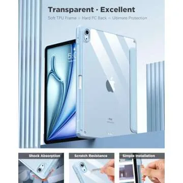 TiMOVO Case for iPad Air 11 Inch (M3/M2-2025/2024) with Pencil Holder, iPad Air 5th/4th Generation Case (2022/2020) 10.9 Inch, Slim Protective Cover with Clear Back, Auto Wake/Sleep, Sky Blue(V1)
