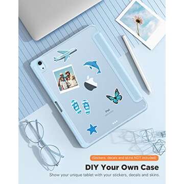 TiMOVO Case for iPad Air 11 Inch (M3/M2-2025/2024) with Pencil Holder, iPad Air 5th/4th Generation Case (2022/2020) 10.9 Inch, Slim Protective Cover with Clear Back, Auto Wake/Sleep, Sky Blue(V1)