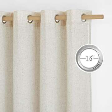 NICETOWN Natural Linen Curtains Flax Texture for Bedroom, Rustic Grommet Top Linen Blend Semi Sheer Privacy Added Window Treatments Light Filtering for Living Room, 55" W x 63" L, Set of 2