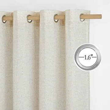 NICETOWN Natural Linen Curtains Flax Texture for Bedroom, Rustic Grommet Top Linen Blend Semi Sheer Privacy Added Window Treatments Light Filtering for Living Room, 55" W x 63" L, Set of 2