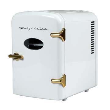 Frigidaire Retro Mini Personal Fridge Cooler, Holds up to 9 Cans, Portable for Car, Office, Bedroom, Dorm Room, or Cabin, Includes 110V AC and 12V DC cords - White Gold (Special Edition Color)