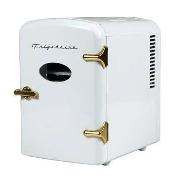 Frigidaire Retro Mini Personal Fridge Cooler, Holds up to 9 Cans, Portable for Car, Office, Bedroom, Dorm Room, or Cabin, Includes 110V AC and 12V DC cords - White Gold (Special Edition Color)