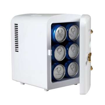 Frigidaire Retro Mini Personal Fridge Cooler, Holds up to 9 Cans, Portable for Car, Office, Bedroom, Dorm Room, or Cabin, Includes 110V AC and 12V DC cords - White Gold (Special Edition Color)