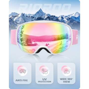 RIOROO Kids Ski Goggles, Toddler Ski Goggles Snowboard Goggles For Boys Girls Aged 3-14, 100% UV Pro...
