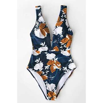 CUPSHE Autumn Floral Plunging Neckline Swimsuit