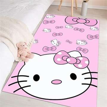 SOFPRO Pink Washable Runner Rug 2' x 5' 3" Cute Cartoon Kitten Face Pattern Non-Slip Area Rugs Kawai...