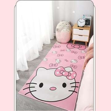 SOFPRO Pink Washable Runner Rug 2' x 5' 3" Cute Cartoon Kitten Face Pattern Non-Slip Area Rugs Kawaii Carpet Home Decor Carpet for Living Room Bedroom Entryway Rug