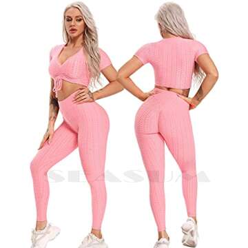 SEASUM Women's High Waist Yoga Pants Tummy Control Slimming Booty Leggings Workout Running Butt Lift Tights M A-Pink