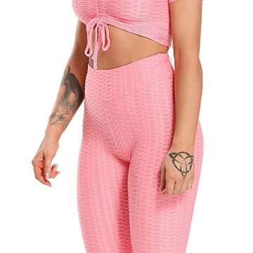 SEASUM Women's High Waist Yoga Pants Tummy Control Slimming Booty Leggings Workout Running Butt Lift Tights M A-Pink