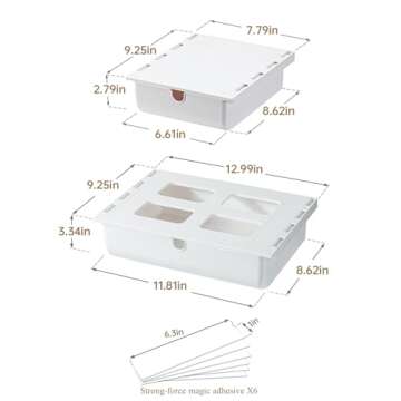 PAVSTINE Under Desk Drawer, 2 Pack Attachable Under Desk Storage,Self-Adhesive Drawer,Slide Out Unde...
