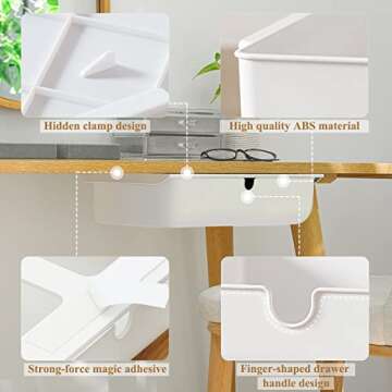 PAVSTINE Under Desk Drawer, 2 Pack Attachable Under Desk Storage,Self-Adhesive Drawer,Slide Out Under Table Storage Under Desk Organizer Home Office Organization Hidden Storage White
