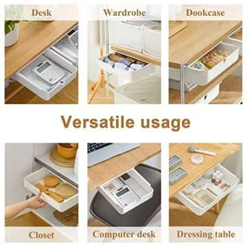 PAVSTINE Under Desk Drawer, 2 Pack Attachable Under Desk Storage,Self-Adhesive Drawer,Slide Out Under Table Storage Under Desk Organizer Home Office Organization Hidden Storage White