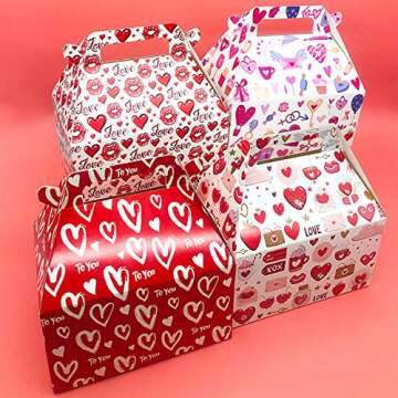 12 Pieces Valentine's Day Treat Boxes Small Goodie Present Boxes Recycled Heart Printed Cardboard Box for Candy, Cookies