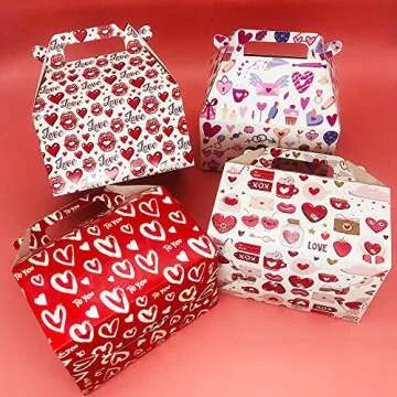 12 Pieces Valentine's Day Treat Boxes Small Goodie Present Boxes Recycled Heart Printed Cardboard Box for Candy, Cookies