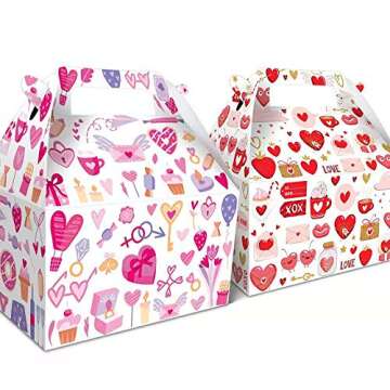 12 Pieces Valentine's Day Treat Boxes Small Goodie Present Boxes Recycled Heart Printed Cardboard Box for Candy, Cookies