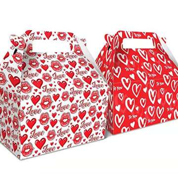 12 Pieces Valentine's Day Treat Boxes Small Goodie Present Boxes Recycled Heart Printed Cardboard Box for Candy, Cookies