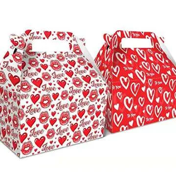 12 Pieces Valentine's Day Treat Boxes Small Goodie Present Boxes Recycled Heart Printed Cardboard Box for Candy, Cookies