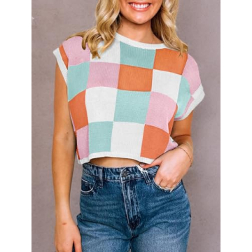 Saodimallsu Women’s Summer Color Block Crop Top