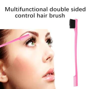 ZVOREI 8Pcs Hair Brushes Set with 4Pcs Topsy Hair Tail Tools 1Pcs Bristle Teasing Hair Brush 1Pcs Edge Control Brush 2Pcs Metal Pin Rat Tail Combs for Woman Girl Hair Styling,Edge&Back Brushing Pink