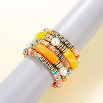Yellow grey Bamboo Tube Bangles Bracelet Chunky Curved Stacking Clear Acrylic Colorful Beads Stretchable Friendship Gold Bracelets Gifts For Bestfriends, Couple