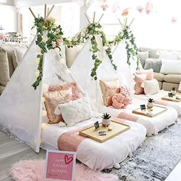 Lace Teepee Tent for Kids, Boho Tent Outdoor | Indoor, White Teepee Tent for Girls, Sheer Lace Tipi Canopy for Wedding, Party, Photo Prop