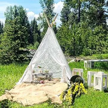 Lace Teepee Tent for Kids, Boho Tent Outdoor | Indoor, White Teepee Tent for Girls, Sheer Lace Tipi Canopy for Wedding, Party, Photo Prop