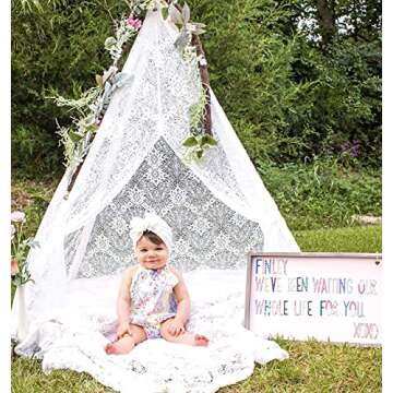 Lace Teepee Tent for Kids, Boho Tent Outdoor | Indoor, White Teepee Tent for Girls, Sheer Lace Tipi Canopy for Wedding, Party, Photo Prop