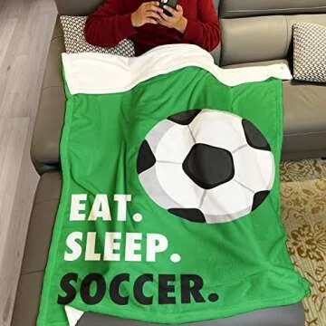 HommomH Sports Fleece Blanket 60" x 80" Eat Sleep Soccer Green Lightweight Fuzzy Cozy Soft Warm Throw for Man Boy Teen, Air Conditioning