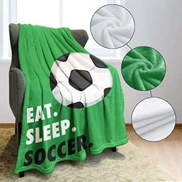 HommomH Sports Fleece Blanket 60" x 80" Eat Sleep Soccer Green Lightweight Fuzzy Cozy Soft Warm Throw for Man Boy Teen, Air Conditioning