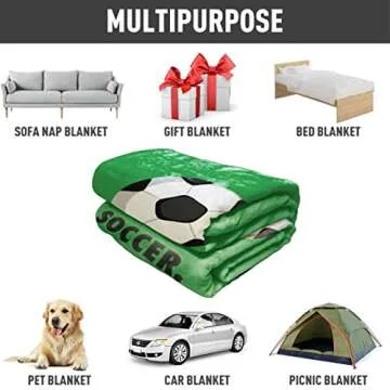 HommomH Sports Fleece Blanket 60" x 80" Eat Sleep Soccer Green Lightweight Fuzzy Cozy Soft Warm Throw for Man Boy Teen, Air Conditioning
